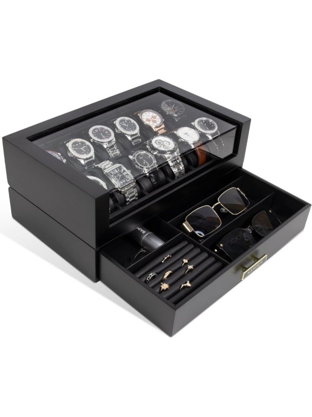 Luxury Wooden Watch Box for Men, 12 Slot Organizer with Drawer, Perfect Gift